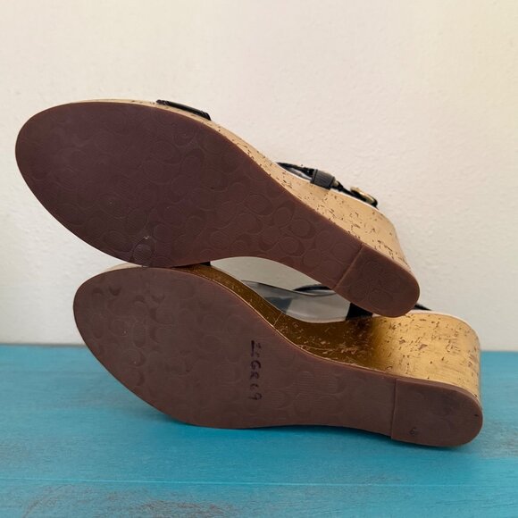 COACH Mercy Crinkle Patent Leather Wedge Sandals Sz 9 - Picture 13 of 13